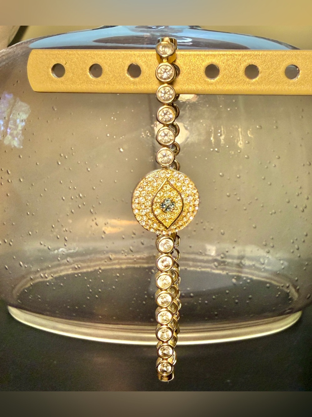 Evil Eye Crystal Blue & White Gold Tone Tennis Bracelet